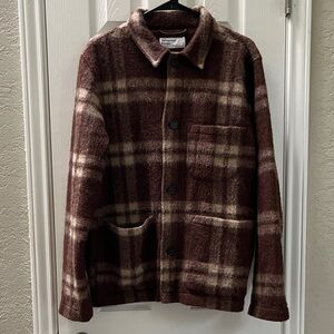 Universal Works Brown Plaid Checked Field Jacket wool blend - medium